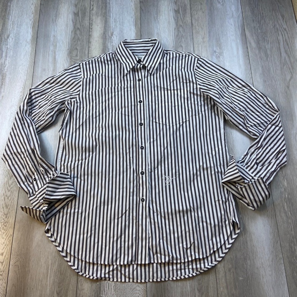 Wales Bonner Shirt Womens S Brown White Classic Striped Mumbo Jumbo Oversized